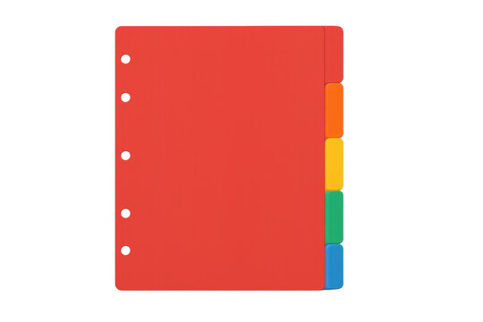 Red binder divider with colorful index tabs for organization