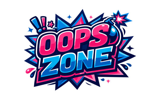 Oops zone graphic featuring explosive pop art design