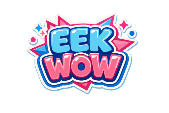 Colorful cartoon text eek wow with stars and dots on white background