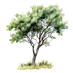 Obraz premium Tamarisk Tree High Quality, watercolor clipart showing delicate textures and whimsical forms, isolated on a white background.