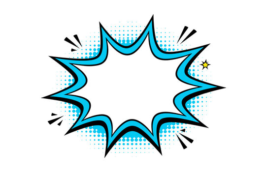 Blue comic explosion with halftone effects and starburst design