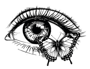 Obraz premium Hand drawn illustration of an eye depicting a butterfly for graphic design