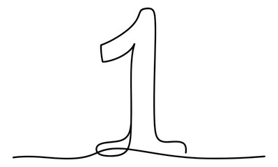 Hand drawn line art illustration of the digit 1 one depicting a continuous line for counting and ranking