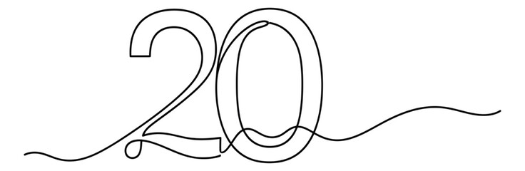 Continuous line art illustration of the number 20 twenty depicting a modern numeral design for birthday celebrations and anniversaries
