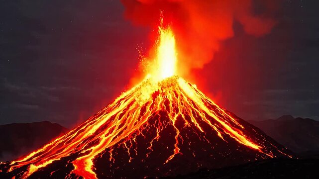 Volcano erupting with lava and smoke
