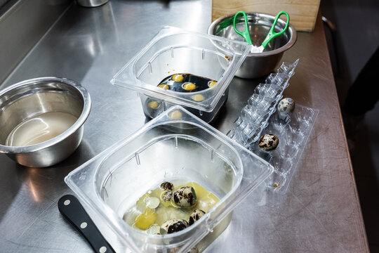 Cooking Quail Eggs With Kitchen Tools and Ingredients for a Dish