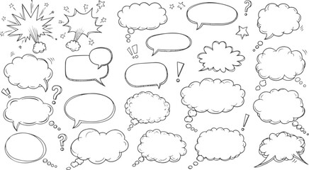 Fototapeta premium Hand Drawn Speech & Thought Bubble Doodle Set
