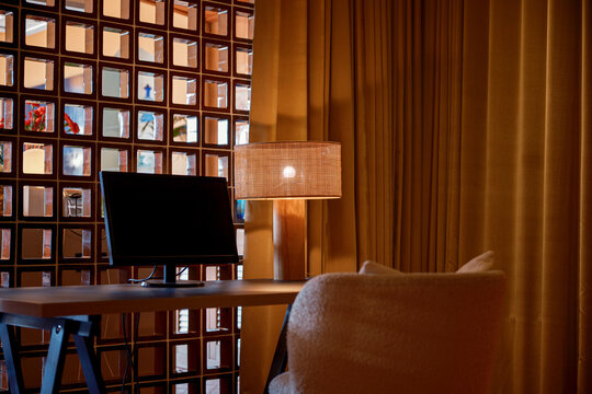 Workspace with desk in luxury bedroom