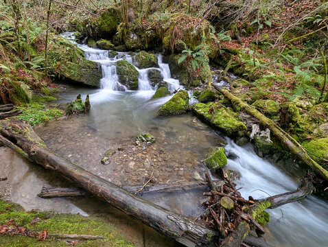 Cascades in the Pra River, Bimenes Mills Route, PR-AS 141, the municipality of Bimenes, Asturias, Spain