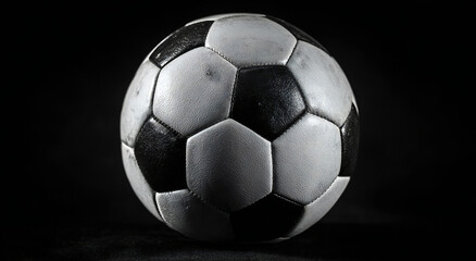 Fototapeta premium Black and white soccer ball on plain background, photorealistic minimalistic style