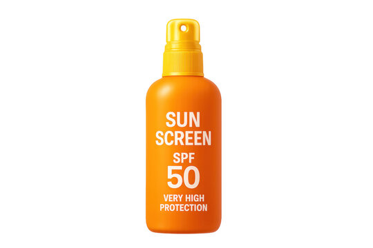 Orange sunscreen spray bottle providing spf 50 sun protection