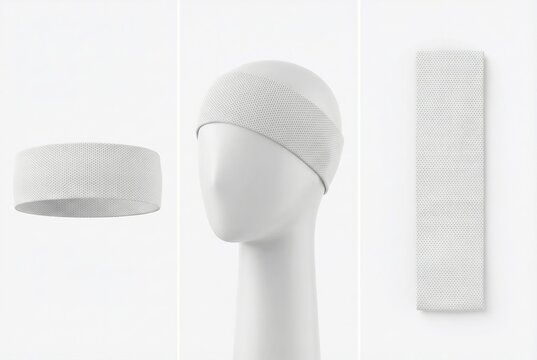 White fabric headband on mannequin head on white background