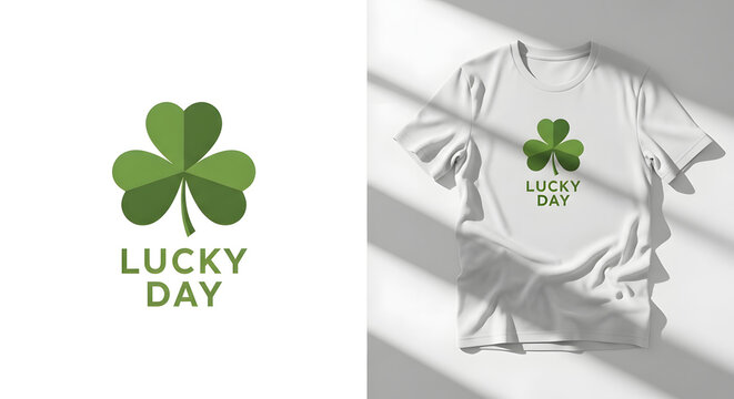 Lucky day t-shirt design with a three-leaf clover, simple graphic for st patricks day celebration