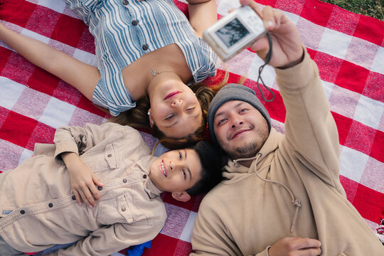 Overhead Family Selfie On Blanket