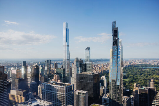 Modern Skyscrapers Overlooking Urban Skyline and Park