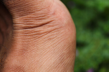 Fototapeta premium macro detail of man's leg skin texture with fine lines and pores