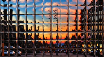 Reflective Cityscape - A Stunning Sunset Through Glass Panes.