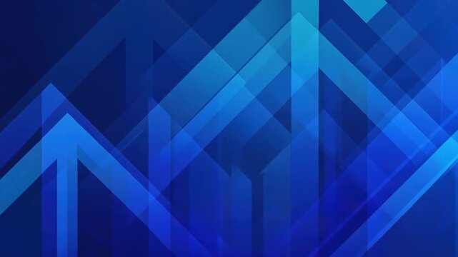 Blue abstract background composed of overlapping geometric shapes and upward-pointing arrow elements