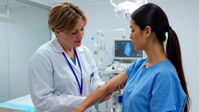 Doctor examining patient in clinic