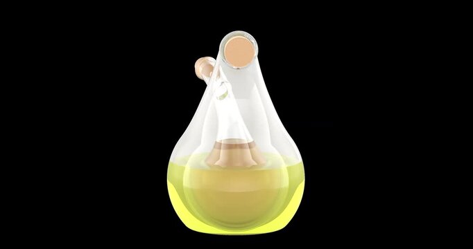 2 in 1 double layer glass bottle for sauce, oil or vinegar rotation animation seamlessly loopable. 3D rendering isolated on transparent background