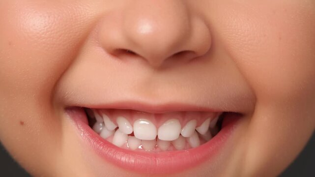 Smiling child shows different stages of a tooth gap in a dental health setting