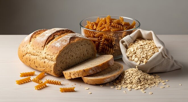 Freshly baked whole grain bread with oats and pasta