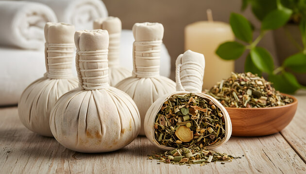 Herbal poultices and herbs for spa treatment