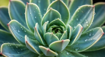 Fototapeta premium Close-up photo of a succulent plant, light green leaves with water droplets
