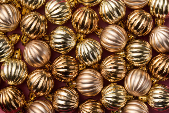 Close up of gold Christmas bauble background