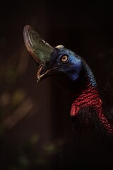 見上げるパプアヒクイドリの横顔