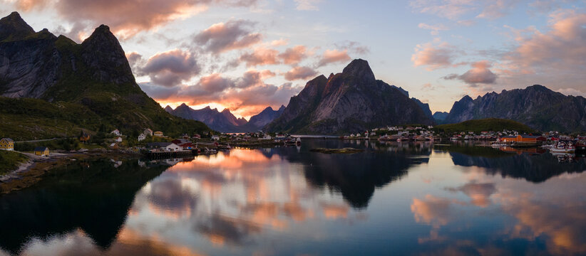 panorama of Lofoten islands at sunset, Norway