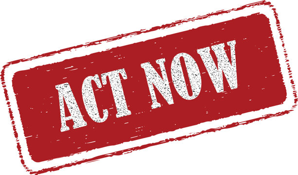 Red grunge ACT NOW stamp on white background