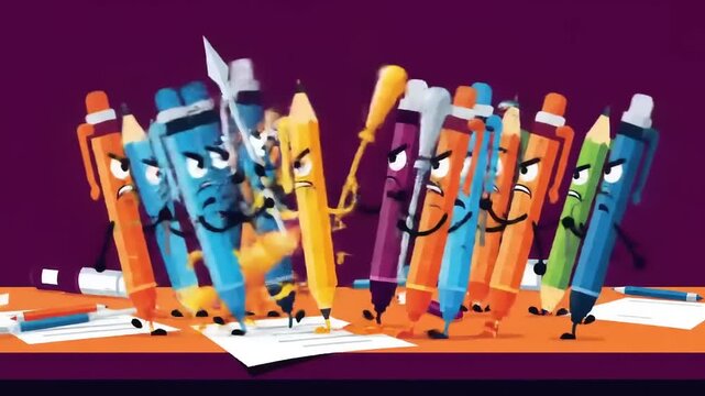 Colorful Pencils Dancing on Paper Sheets.