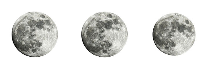 Set of realistic full moon phases with craters and surface detail isolated on white background cutout © Farman