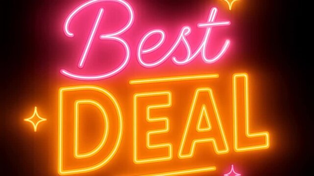 Neon Best Deal Sign: A vibrant neon sign declares the Best Deal in bold letters, with a bright neon glow that grabs immediate attention against a deep black background.