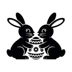 A black and white illustration of two rabbits