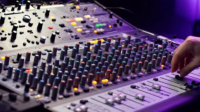 Audio mixing console with hand adjusting controls