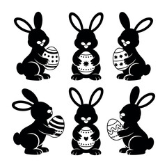 Fototapeta premium Black silhouettes of Easter bunnies holding eggs