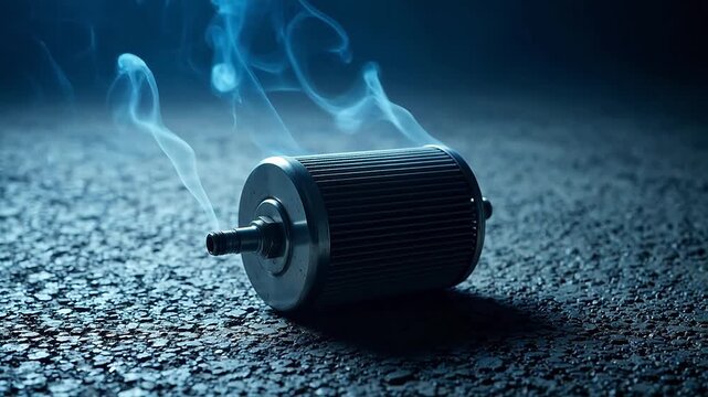 Cylindrical object emitting smoke on textured ground