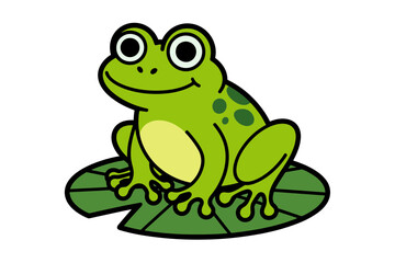 Obraz premium A cheerful cartoon frog sitting on a green lily pad in a playful vector illustration