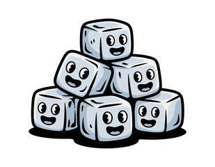 A cartoon illustration of a pyramid of happy dice with smiling faces
