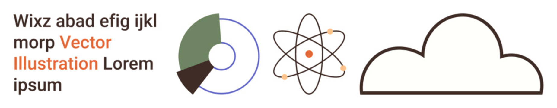 Data visualization, cloud computing, science education, technology icons, innovation concepts, data analysis. Circular chart, atom model cloud graphic. Data visualization and cloud computing