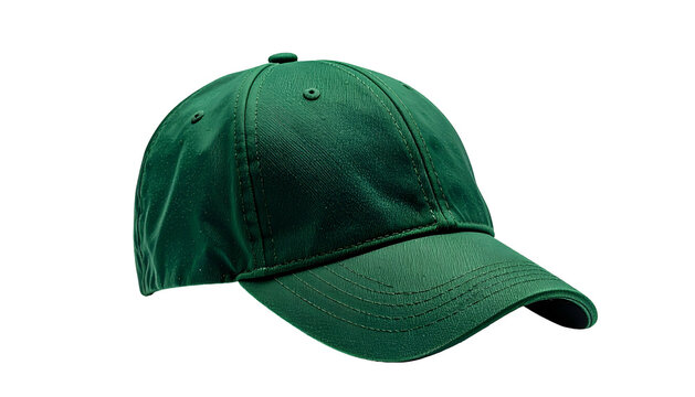A solid emerald-green baseball cap, three-quarters view, against a black background