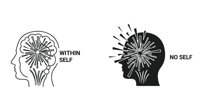 Contrasting Inner Peace and Mental Chaos in Simple Head Illustrations