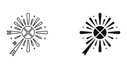 Obraz premium Black and White Sunburst Icon Set with Cross Symbol and Stars