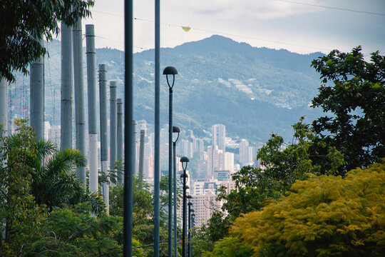 City View With Tall Buildings and Mountains in the Background