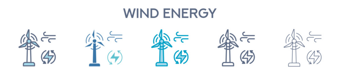 Wind Energy Icon Set - Wind Turbine And Renewable Power Line Vector Illustration  © Blackonion