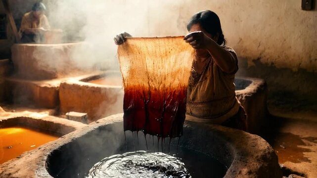 Traditional potter shaping clay in rustic workshop with natural light and steam
