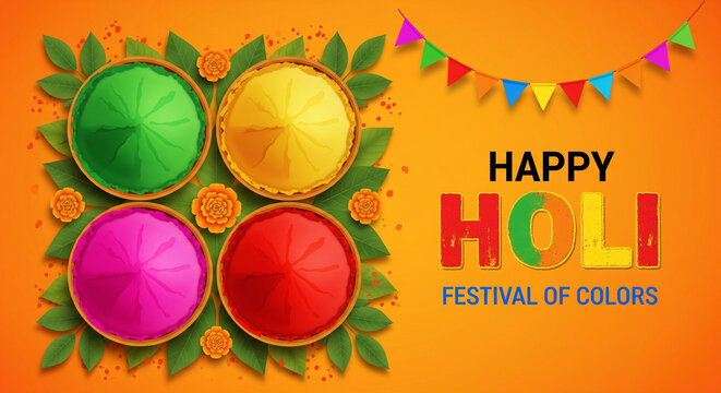 happy holi festival background design with abir, pichkari, color splash.