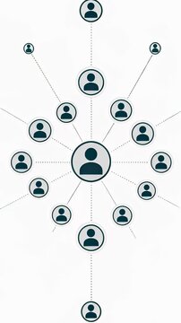 Expanding user network animation with connecting lines and digital nodes on a white background, illustrating viral social media growth and business communication concepts